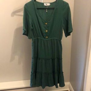 FALL FASHION / V Neck Ruffled Layered Swing Green Dress